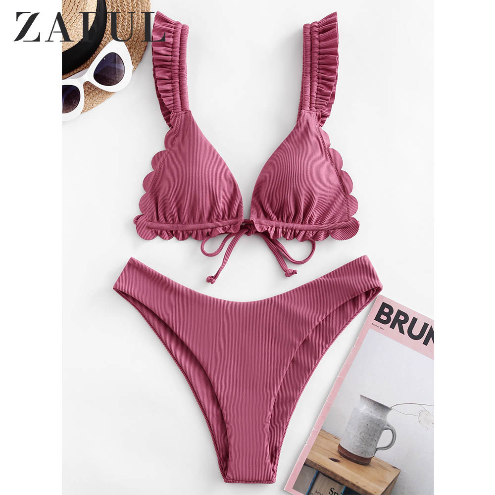 ZAFUL Ribbed Plunge Frilled Bikini Women Swimsuit High Cut Bikini Wire Free Bathing Suit Padded Swimwear Bikinis Set Y200319, Pale violet red
ZAFUL Ribbed Plunge Frilled Bikini Women Swimsuit High Cut Bikini Wire Free Bathing Suit Padded Swimwear Bikinis Set Y200319, Pale violet red