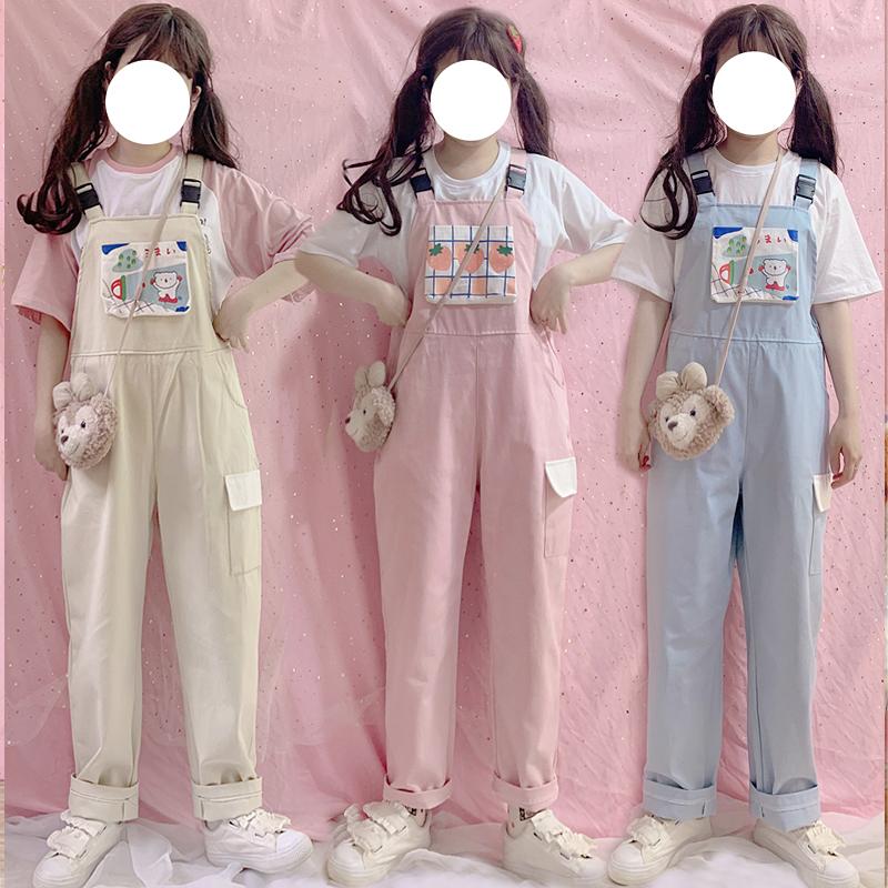 Cute Women' Suspender Straps Jumpsuit Straight Trousers Overall Jeans Loose Pants All-fit Casual Pants, Strawberry blue 
Cute Women' Suspender Straps Jumpsuit Straight Trousers Overall Jeans Loose Pants All-fit Casual Pants, Strawberry blue