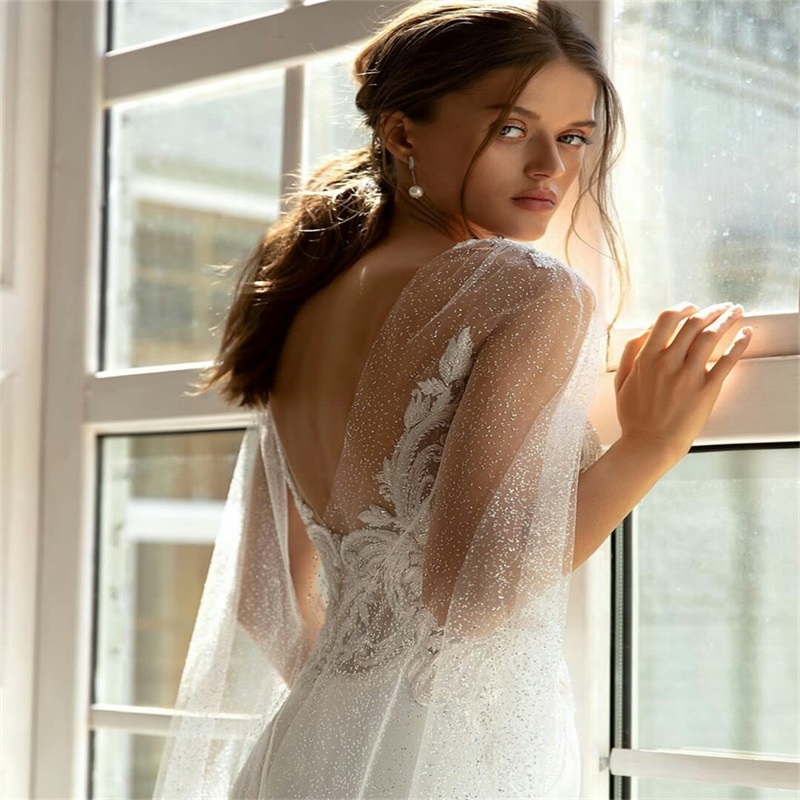 Chic Mermaid Wedding Dresses Long Sleeves Bling Sequins Appliques Lace Bridal Gowns Backless Ruched Satin Vestidos De Novia