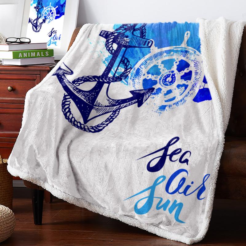 Art Design Blue Anchor Fleece Blanket Warm Cashmere Blanket Office Sofa Supplies Blankets for Beds