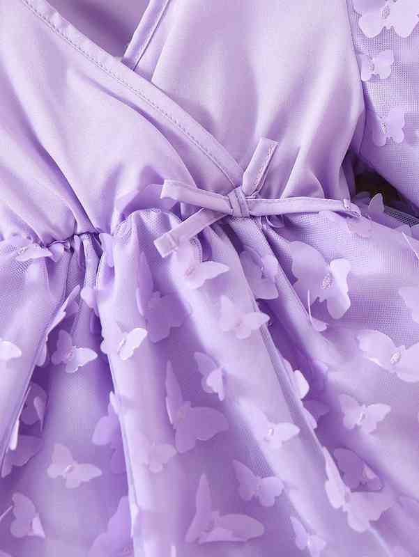 Baby Appliques Surplice Neck Flounce Sleeve Dress SHE
