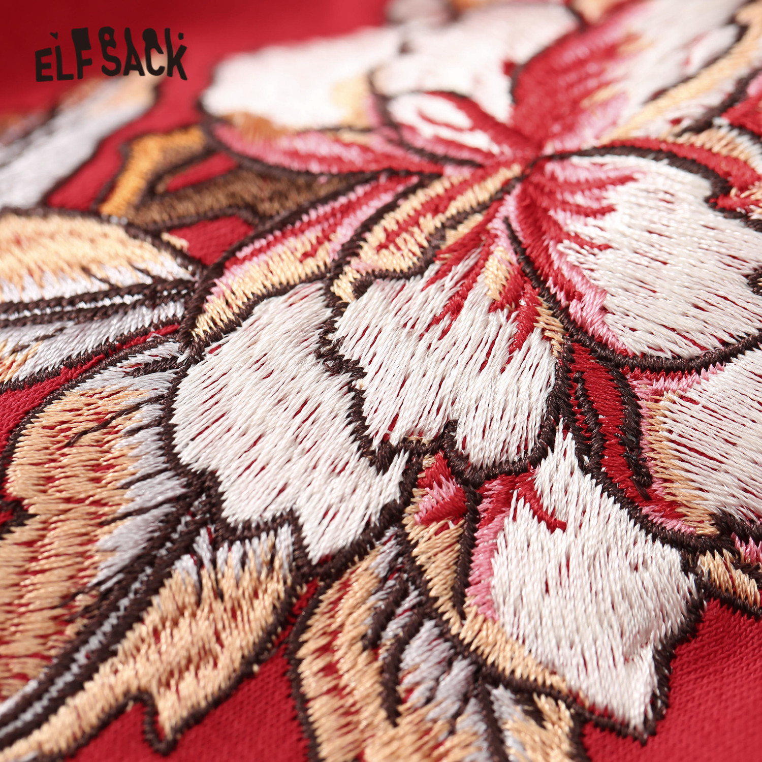 ELFSACK Red Floral Embroidery Casual Women Graphic Hoodies Spring New Letter Print Long Sleeve Female Korean Daily Tops T200723