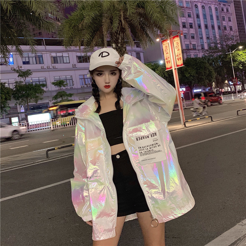 2019 Loose Coat Harajuku Riverdale Windbreaker Jackets Autumn Holographic Tunic Basic Women Jacket Sunscreen Clothes T200111