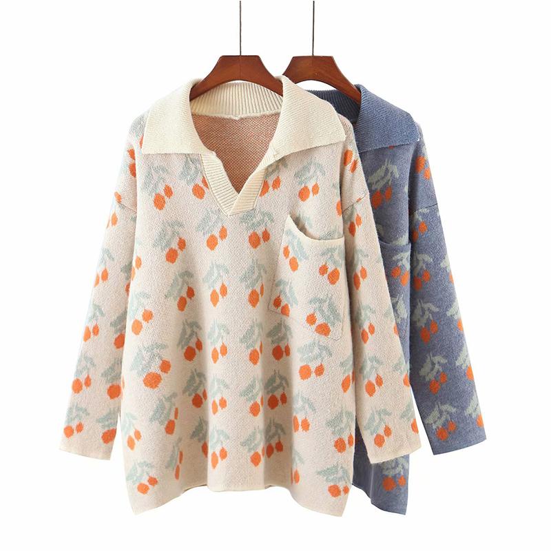 2020 new Women Autumn winter Cherry printing Knit Sweater 2 colours Sweater Girl Long Sleeve Casual Loose Stitch Knit pullover
2020 new Women Autumn winter Cherry printing Knit Sweater 2 colours Sweater Girl Long Sleeve Casual Loose Stitch Knit pullover