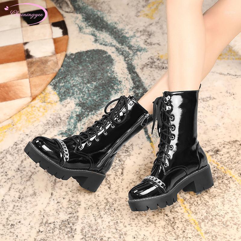 Street style round toe mid-calf boots fashion chain lace-up zipper platform black medium with motorcycle boots women's shoes1
Street style round toe mid-calf boots fashion chain lace-up zipper platform black medium with motorcycle boots women's shoes1