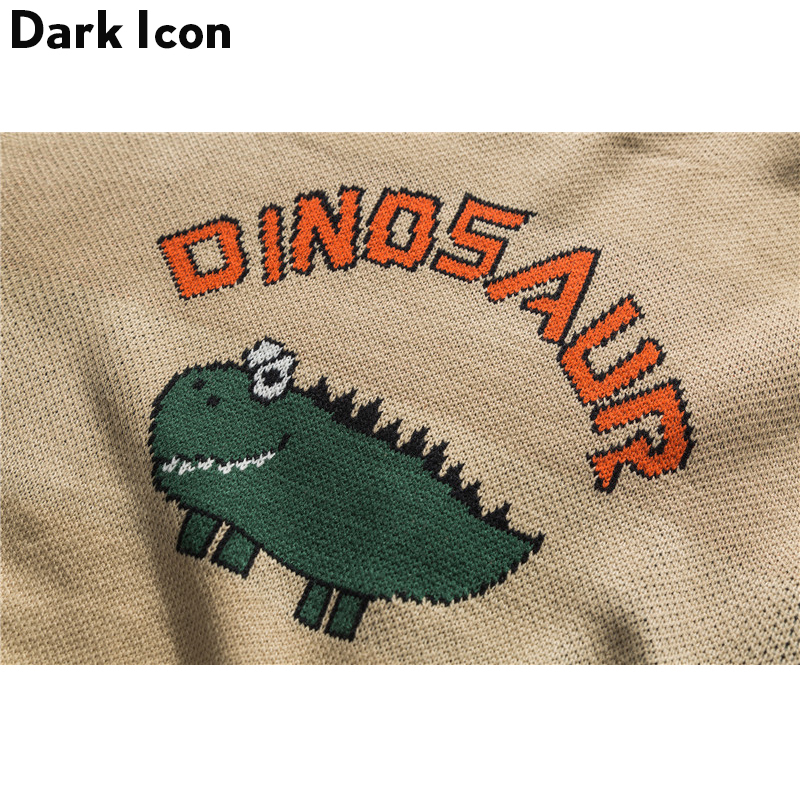 Dinosaur Lovely Sweater Men Winter Pullover Men's Sweaters Oversized Boy Student Sweater Black Khaki 201022