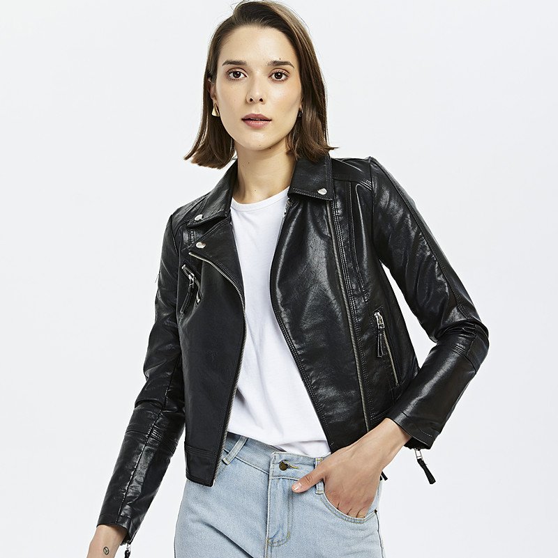 Autumn PU Faux Leather Jacket Women Short Red Black Female Soft Motorcycle Jackets Ladies Fashion Bike Zipper Coat Clothing 201030