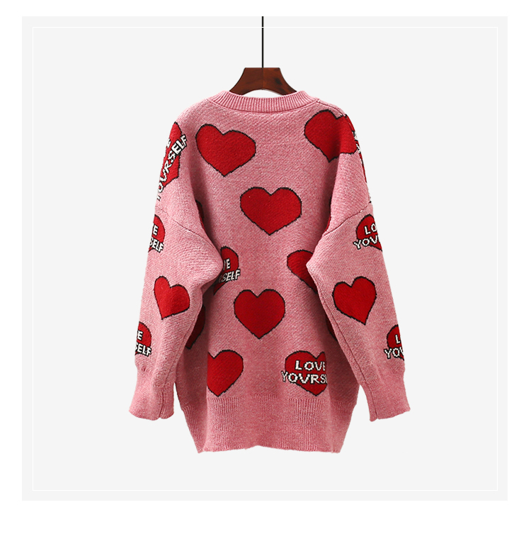 H.SA Women Oversized Sweater and Pullovers Oneck Sweet Heart Letters Printed Pull Jumpers Long SLeeve Pink Streetwear Knit Tops T200101