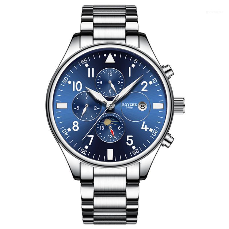 2020 BOYZHE Silver Blue Fashion Men Automatic Mechanical Watch Luminous Multi-function Moon Phase Stainless Steel Wristwatches1, Blue black leather
2020 BOYZHE Silver Blue Fashion Men Automatic Mechanical Watch Luminous Multi-function Moon Phase Stainless Steel Wristwatches1, Blue black leather