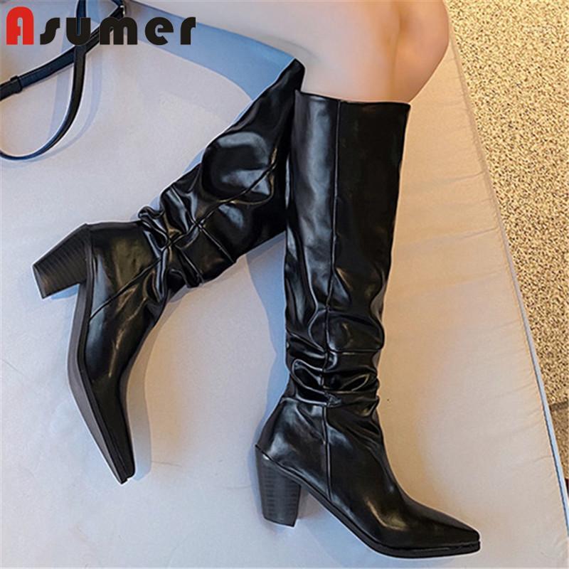 Asumer 2020 top quality genuine leather +pu Western boots woman high heel casual shoes pointed toe pleated knee high boots women1, Black not fur
Asumer 2020 top quality genuine leather +pu Western boots woman high heel casual shoes pointed toe pleated knee high boots women1, Black not fur
