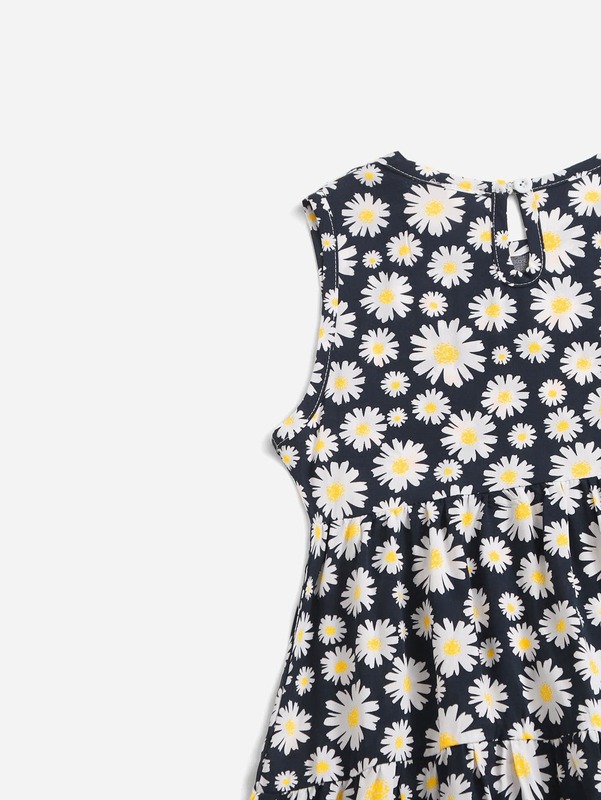Girls Allover Floral Print Keyhole Back Dress SHE