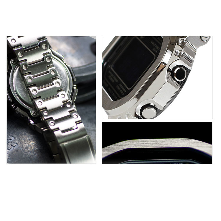 DW5600 Set Metal Watch Strap Band 316L Stainless Steel Watchband Case for GW-5000 5035 GW-M5610 5600 Belt Watch Band + Bezel LJ201118