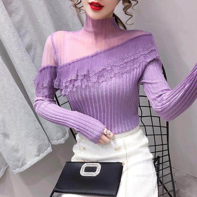 Women' Ruffled Mesh Stitching Sweater Inner Half-High Collar Bottoming Shirt Spring 2021 New Slim Top, Black
Women' Ruffled Mesh Stitching Sweater Inner Half-High Collar Bottoming Shirt Spring 2021 New Slim Top, Black