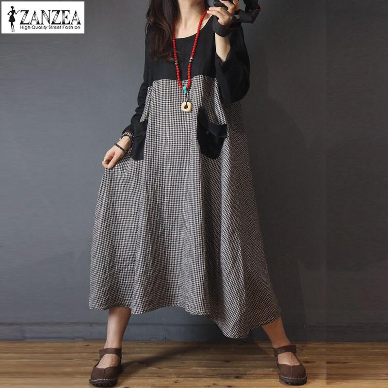 ZANZEA Women Autumn Plaid Dresses Casaul Long Sleeve Patchwork Baggy Maxi Dress Female Robe Kaftans Vintage Vestidos Plus Size, Black
ZANZEA Women Autumn Plaid Dresses Casaul Long Sleeve Patchwork Baggy Maxi Dress Female Robe Kaftans Vintage Vestidos Plus Size, Black