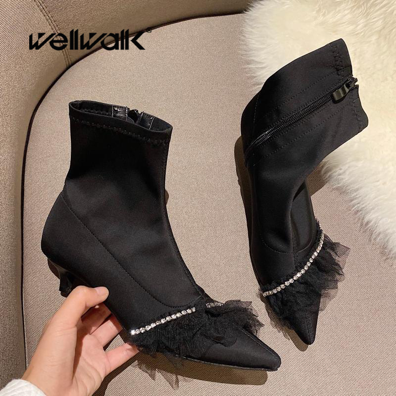 Dress Stretch Boots Women Winter Shoes With Lace Flower Women's Ankle Boots Pointed Toe Female Autumn Booties 2020 New, Black
Dress Stretch Boots Women Winter Shoes With Lace Flower Women's Ankle Boots Pointed Toe Female Autumn Booties 2020 New, Black