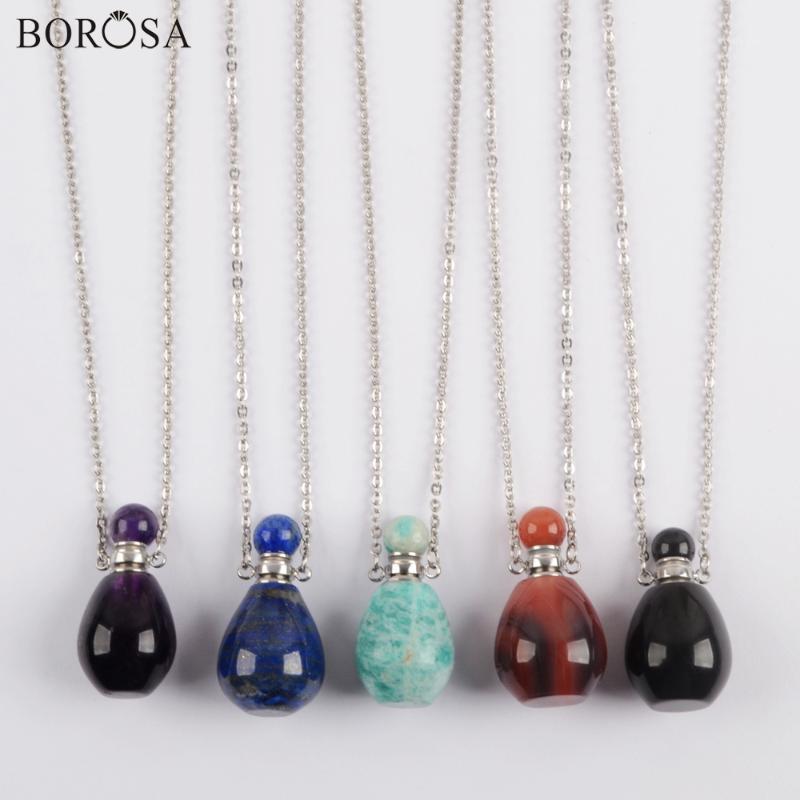 BOROSA Silver Plated Amazonite Agates Essential Oil Bottle Pendant Necklace Natural Gems Stones Perfume Bottle Necklace WX16081
BOROSA Silver Plated Amazonite Agates Essential Oil Bottle Pendant Necklace Natural Gems Stones Perfume Bottle Necklace WX16081
