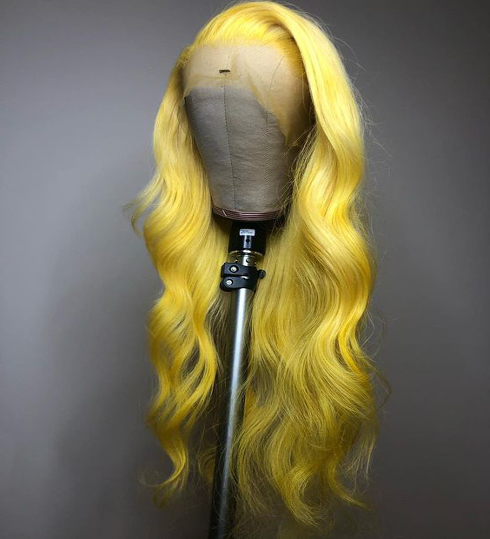 Free Part yellow color Wigs body wave Brazilian Transparent Wigs 180% synthetic Lace Front Wig for Women