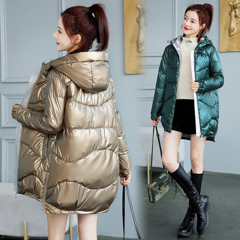 Long parka women down coat Long shiny jacket female hooded bright skin loose quilted jacket winter coat 201027