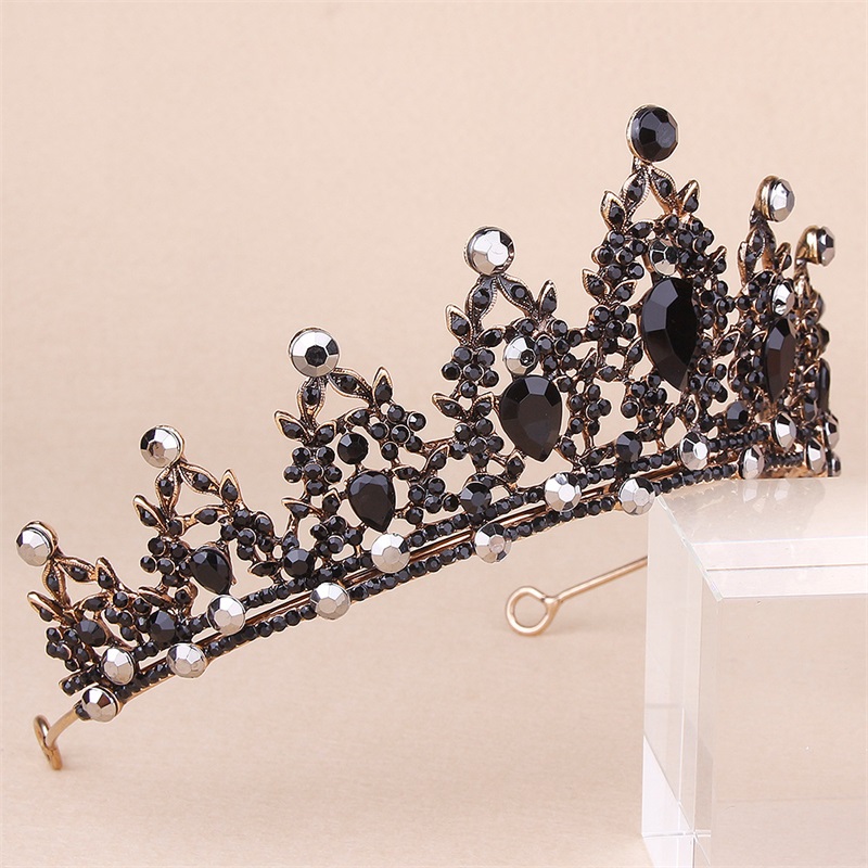 Luxury Headpieces Wedding Bridal Hair Accessories in Stock Bridal Crown Beaded Headdress Vintage Gold Black Diamond Halloween Party Headband