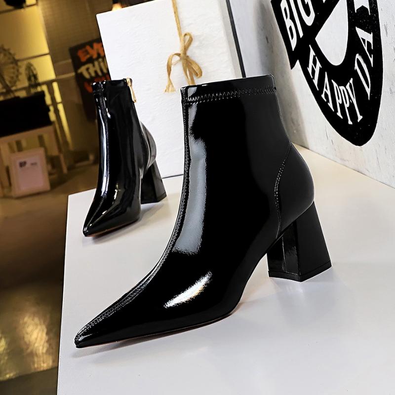 Bigtree 2021 Autumn Winter Ankle Boots Square High Heel Slip On Women Shoes Stretch PU Patent Leather Ladies Pumps, Black single lining
Bigtree 2021 Autumn Winter Ankle Boots Square High Heel Slip On Women Shoes Stretch PU Patent Leather Ladies Pumps, Black single lining