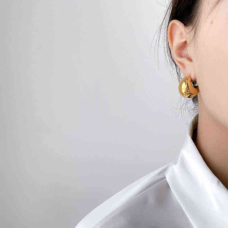 Half moon sphere thick chunky gold hoop earring stainless steel for women chic vintage empty lightweight earring 220108
