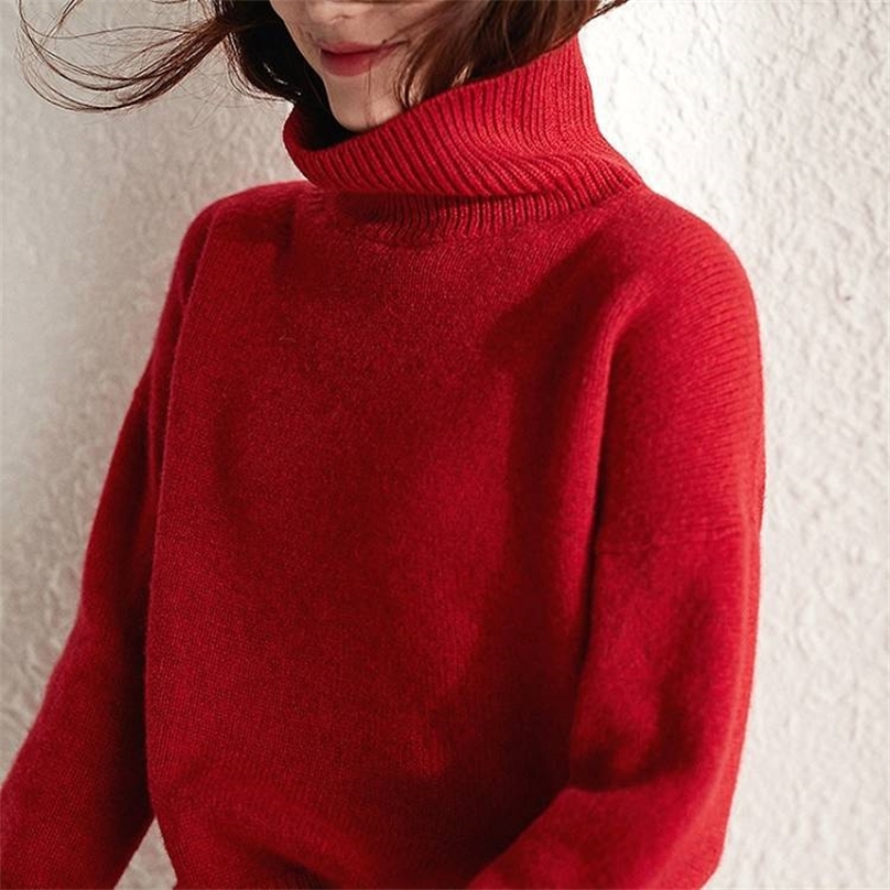 Cashmere sweater autumn and winter turtleneck women's fashion loose outer wear base knitted thick sweater 201223