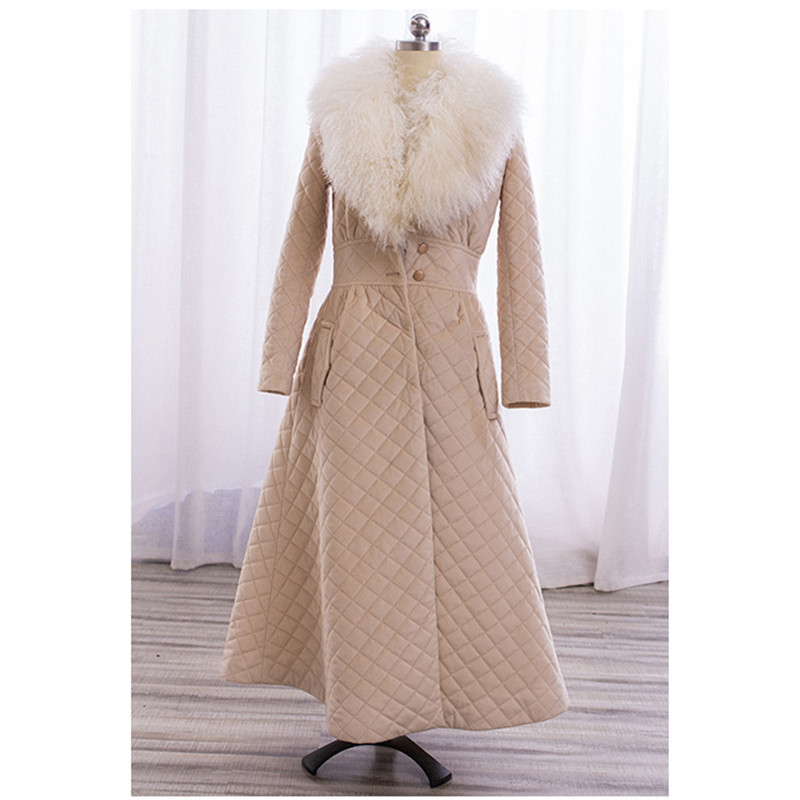 Women's long paragraph fur collar parka coat new temperament S-2XL plus size black beige fashion slim jacket feminina JD552 201027