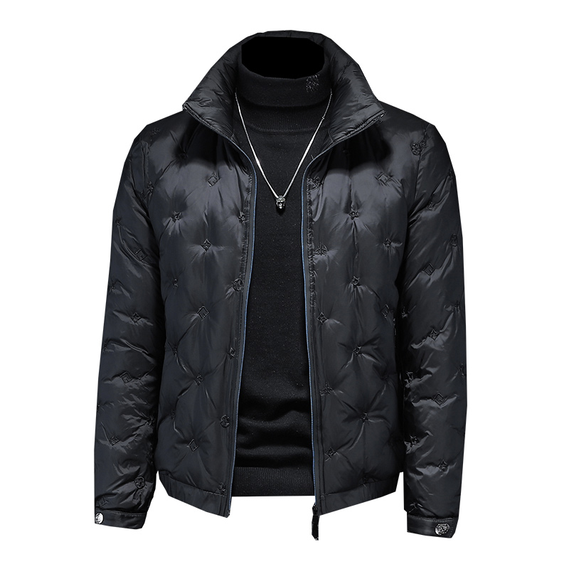 Winter new men's slim embroidered cotton-padded jacket tide brand white duck down plus size thick short down jacket, Black
Winter new men's slim embroidered cotton-padded jacket tide brand white duck down plus size thick short down jacket, Black