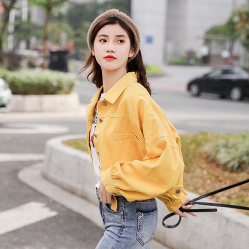 autumn short female jacket long sleeve women's denim jacket casual korean loose jean jackets female red yellow white coat women T200319