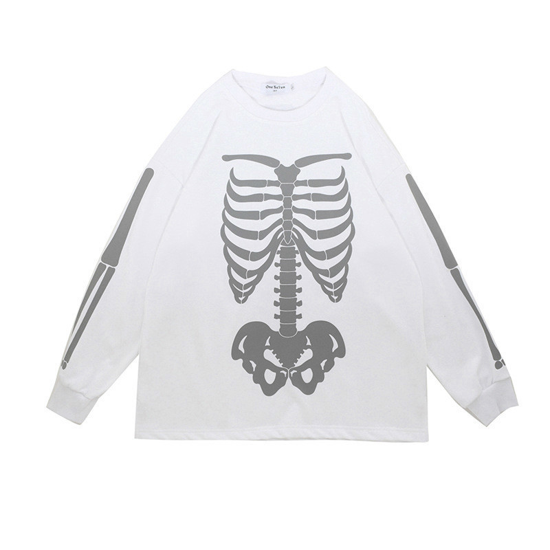 UNCLEDONJM Skeleton long sleeve t-shirt Men's High Street Hip-hop Rap Loose Tie dyed Tops Tee LY-G7 201202