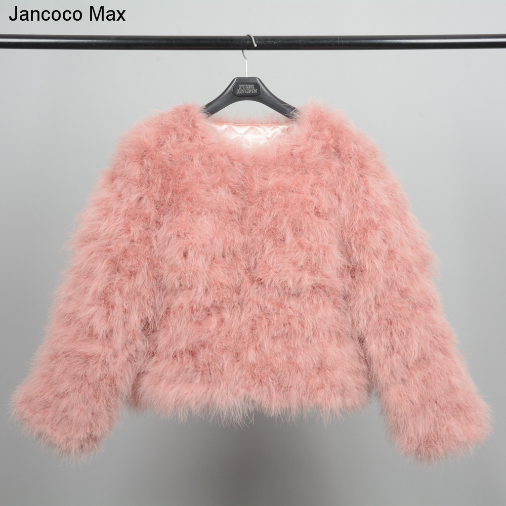 Jancoco Max Women 2019 Real Fur Coat Genuine Ostrich Feather Fur Winter Jacket Retail / Wholesale Top Quality T200319