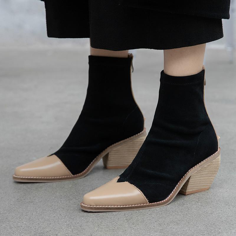 High Quality Patchwork Genuine Leather Ankle Boots Suede Sexy Pointed Toe Female Shoes Woman Footwear 2021 New Spring/Autumn, Beige
High Quality Patchwork Genuine Leather Ankle Boots Suede Sexy Pointed Toe Female Shoes Woman Footwear 2021 New Spring/Autumn, Beige