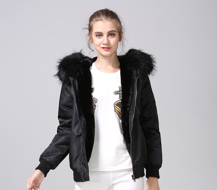 waterproof Black rabbit fur lining black bomber mini parkas Meifeng brand black raccoon fur hoody Cold resistant nylon parka
waterproof Black rabbit fur lining black bomber mini parkas Meifeng brand black raccoon fur hoody Cold resistant nylon parka
