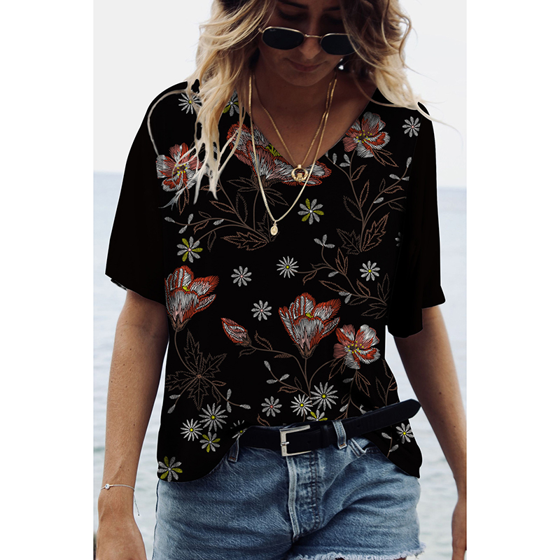 2022 Summer T-shirts Womens Daisy Printed Floral V-neck T-shirts Loose Fit Summer Fashion Tops, White
2022 Summer T-shirts Womens Daisy Printed Floral V-neck T-shirts Loose Fit Summer Fashion Tops, White