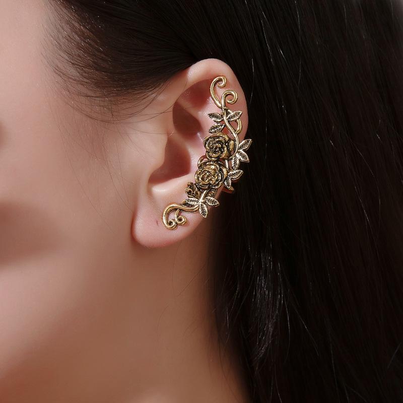 Stud National Wind Retro Ear Varved Women's Painless Clip Elegant Metal Rose Geometry Clip-on