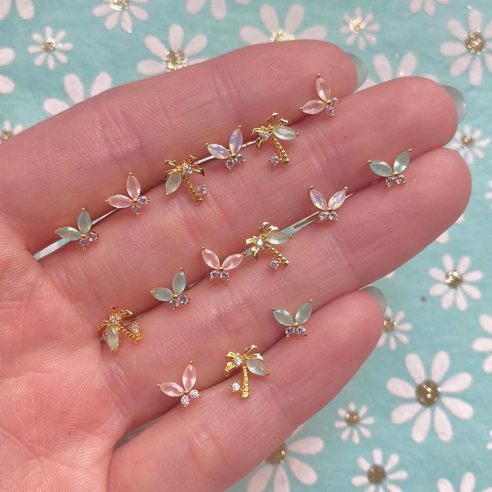 Minimal Delicate Dainty Small tiny Stud 100% 925 Sterling silver Cute Lovely Colorful CZ Butterfly Earring For Girls