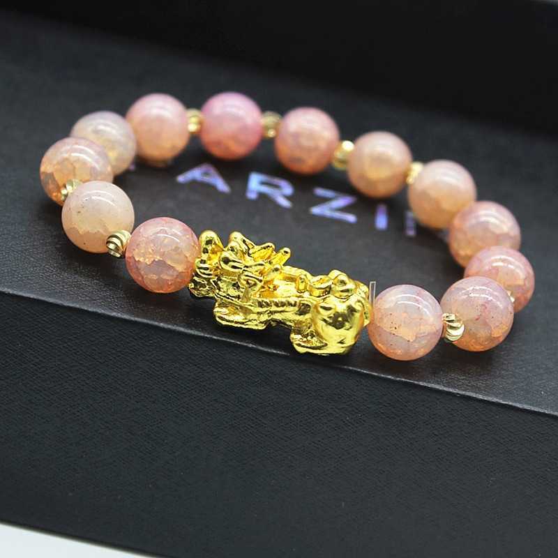 China Factory Green Jade Beads Brave Lucky Feng Shui Bracelet Gold PIXIU Bracelet For Gift