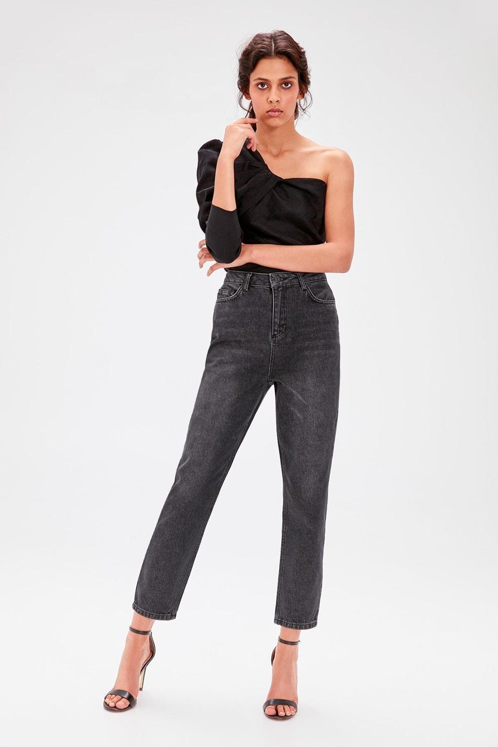 Trendyol Blue High Waist Mom 80s Jeans Casual Straight-led Denim for Ladies T200103