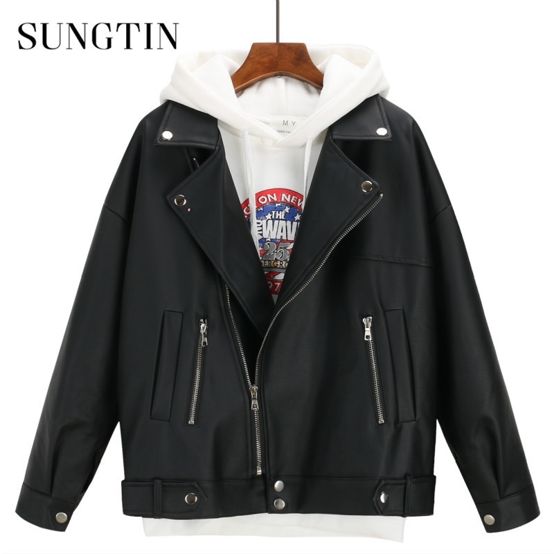 Sungtin Soft Loose Faux Leather Jacket Women Black Biker Motorcycle Coat Autumn Winter PU Short Streetwear Punk Boyfriend Style 201124
Sungtin Soft Loose Faux Leather Jacket Women Black Biker Motorcycle Coat Autumn Winter PU Short Streetwear Punk Boyfriend Style 201124