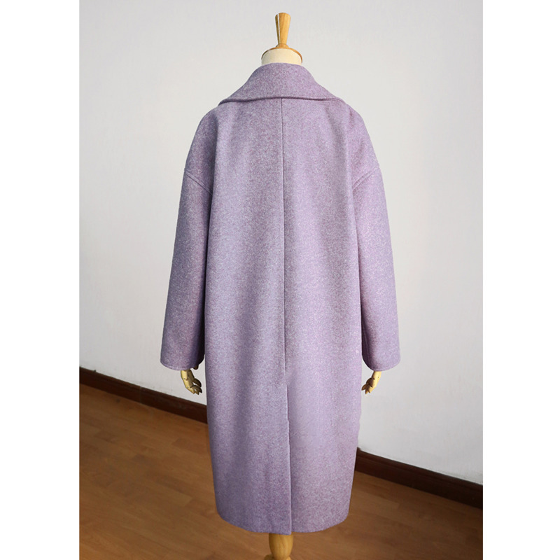 DEAT Autumn Fashion Women's Woolen Coat Full Sleeve High Street Purple Lapel Collar Solid Loose Wild Elegant TX254 201221
