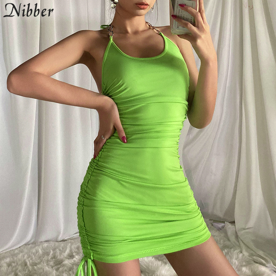 NIBBER summer club vacation birthday party night sling dress women sexy fashion solid color skinny kawaii mini wrap dress T200521
