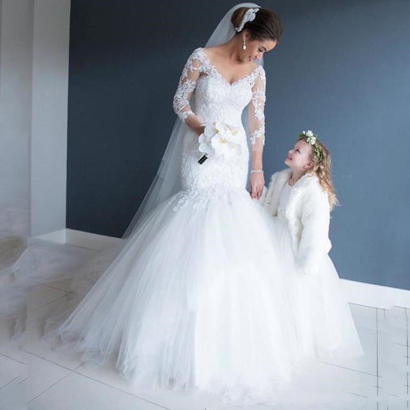 3/4 Long Sleeves Mermaid Lace Wedding Dresses 2021 with Appiques V Neck Court Train Tulle Backless Wedding Bridal Gowns, White
3/4 Long Sleeves Mermaid Lace Wedding Dresses 2021 with Appiques V Neck Court Train Tulle Backless Wedding Bridal Gowns, White