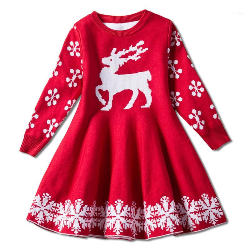 Girl's Dresses Kids For Girls Long Sleeve Deer Snowflake Print Dress Year Costume Princess Christmas Clothes Vestidos1, A1