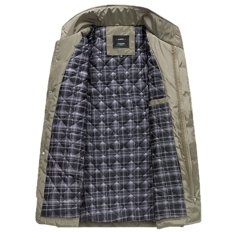 Winter Thick Padded Men Jacket Autumn Classic Windbreaker Khaki Zipper Warm Outerwear Cotton Parka Varsity Male Long Trench Coat 201114