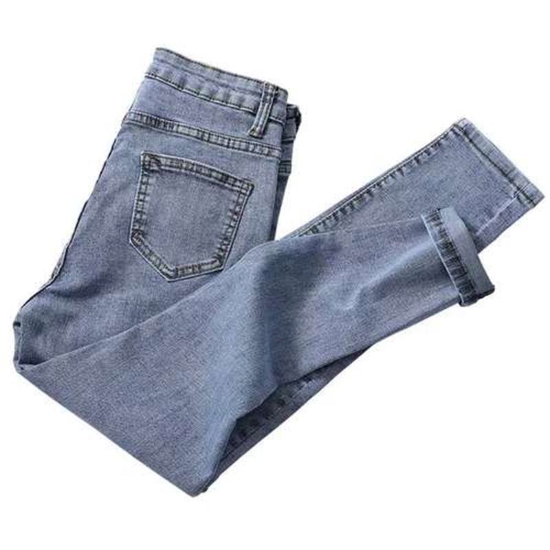 Zqlz High Waisted Blue Skinny Pencil Pants Women Plus Size Jeans Woman Button With Zipper Softener Denim Mom Trousers 201030