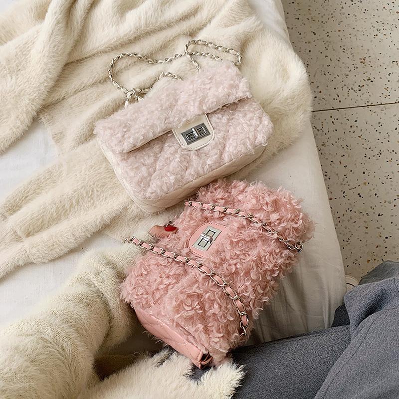 Fashion Design Women Shoulder Messenger Bag Lady Pink Hairy Underarm Handbag Female Metal Chain Crossbody Small Square Bags, Black 
Fashion Design Women Shoulder Messenger Bag Lady Pink Hairy Underarm Handbag Female Metal Chain Crossbody Small Square Bags, Black