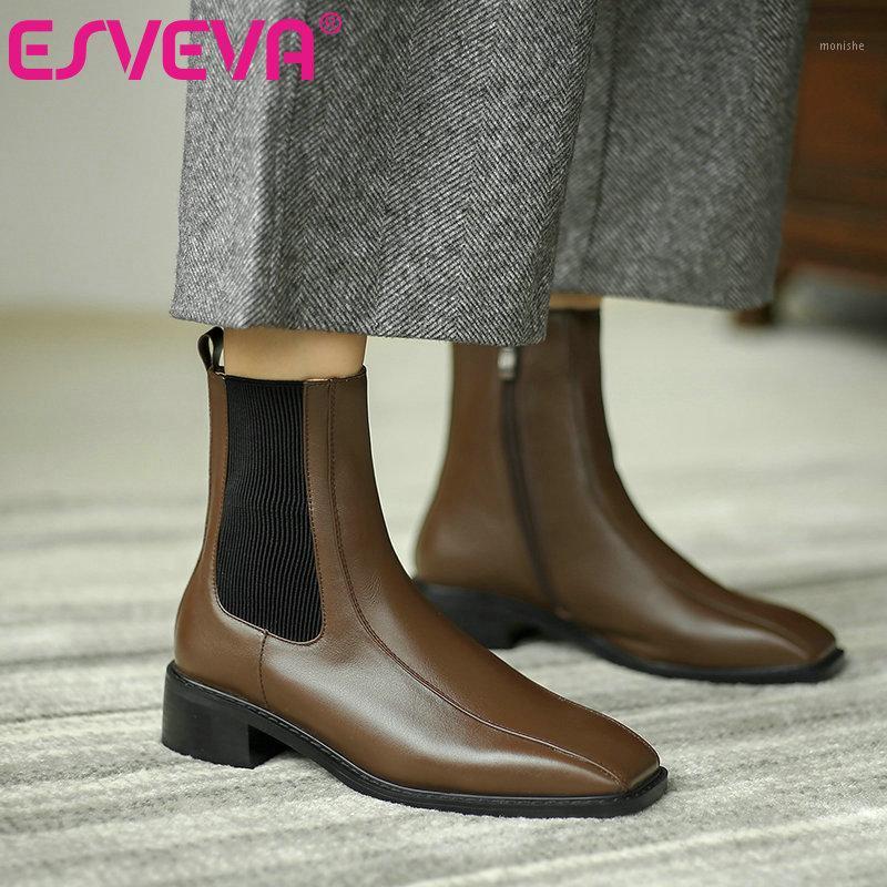 ESVEVA 2021 Elegant Zipper Square Low Heel PU+ Leather Ankle Boots Women Boots Shoes Round Toe Platform Size 34-401, Black
ESVEVA 2021 Elegant Zipper Square Low Heel PU+ Leather Ankle Boots Women Boots Shoes Round Toe Platform Size 34-401, Black
