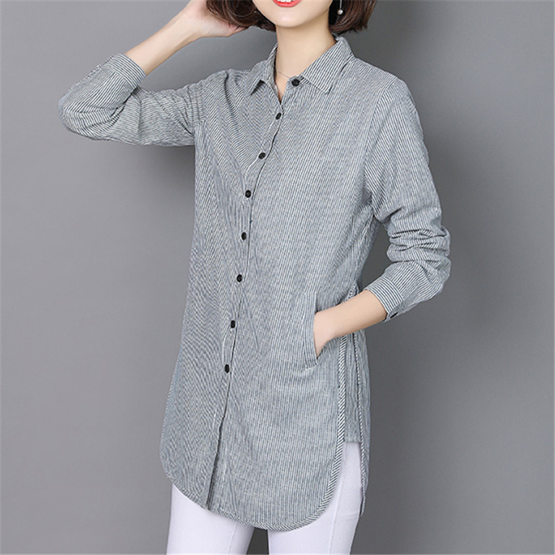 Vogorsean Women Striped Blouse Shirts Spring Autumn For Lady Work Long Sleeve Tops Female Fashion Clothing Blusas Plus Size New T200319