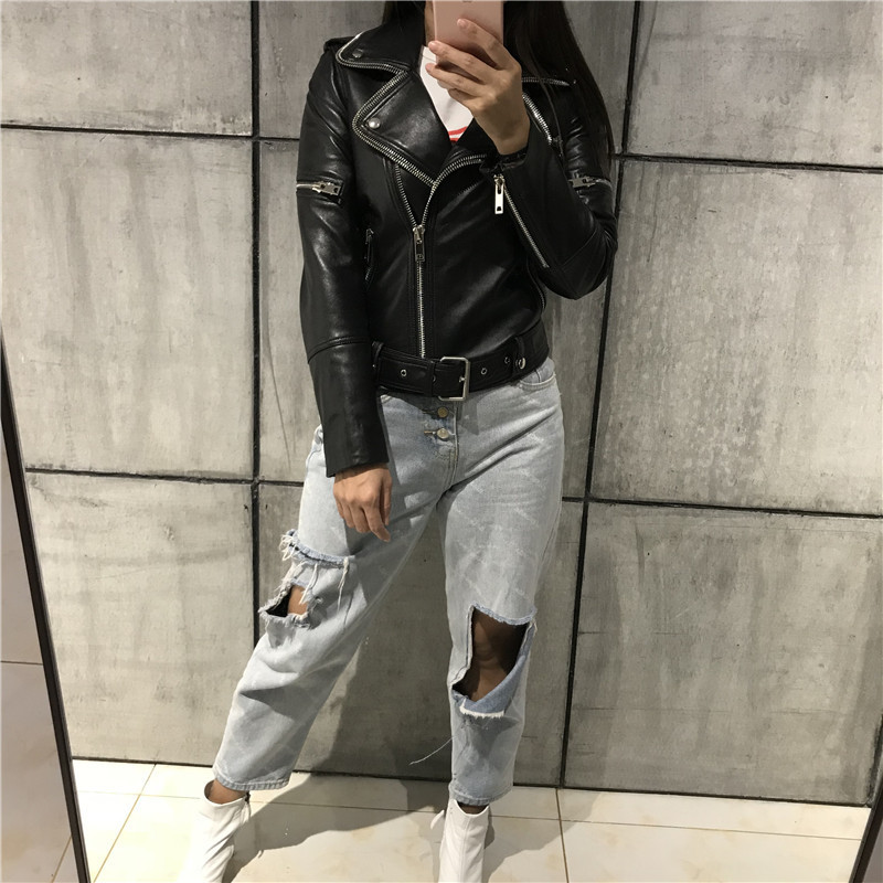ladies real leather jacket women quality genuine leather jacket moto&biker leather jacket 201030