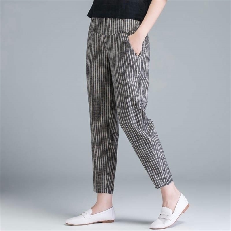 F&je New Arrival Summer Women Pants Plus Size Korea Fashion High Waist Thin Casual Harem Pants Striped Cotton Linen Trousers D45 201228, Blue
F&je New Arrival Summer Women Pants Plus Size Korea Fashion High Waist Thin Casual Harem Pants Striped Cotton Linen Trousers D45 201228, Blue